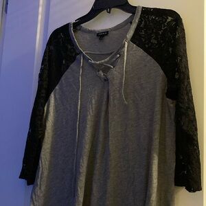 Torrid Gray and Black Lace Long Sleeve Tee